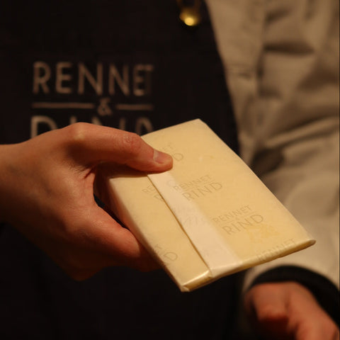 Hand-wrapped, Hand cut AlpenCheddar from Rennet & Rind 