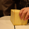 British artisan cheese Yoredale Wensleydale being cut by Rennet & Rind cheesemonger